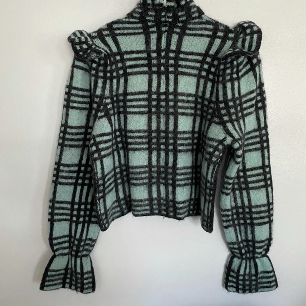 ZARA wool mohair sweater NWT green black S ruffle shoulder soft - Picture 9 of 13